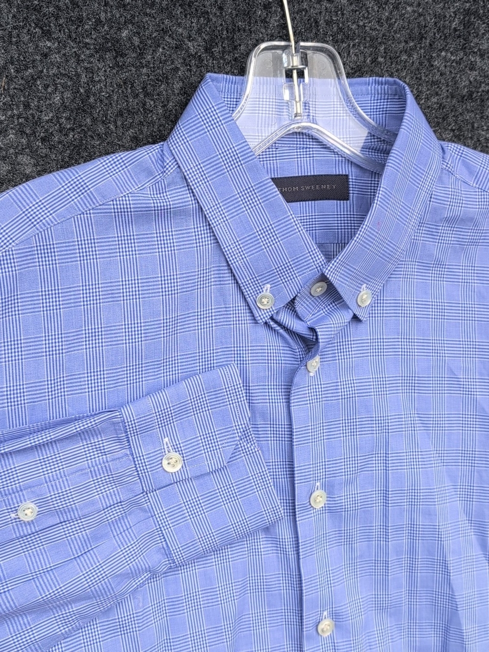 Thom Sweeney Dress Shirt Mens 16 Blue Glen Plaid Long Sleeve Button Down Cotton